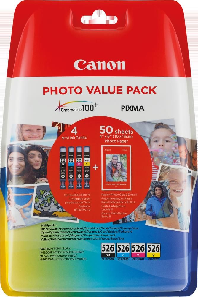 Canon CLI-526 Multipack - Zwart/Cyaan/Magenta/Geel - Inktcartridge - 4 stuks