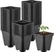 Garronda Set van 50 afgeronde vierkante kunststof kweekpotten met drainagegaten voor tuin (Zwart, 9 x 9 x 9,6 cm (0,5L)) GD-KW-SR