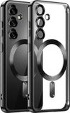 Techsuit Hoesje geschikt voor Samsung Galaxy S25 - Luxury Crystal Back Cover - Geschikt voor MagSafe - Transparant/Zwart