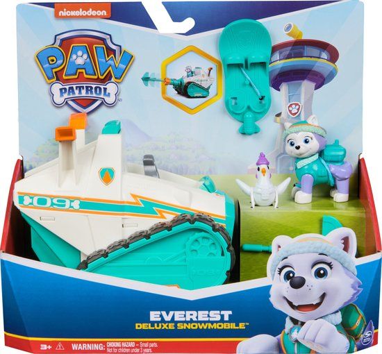 PAW Patrol Everest Deluxe Snowmobile met projectielwerper snowboard en speelfiguur