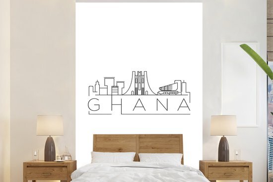 Nr1Wallpaper Behang - Fotobehang Skyline Ghana zwart op wit - Breedte 195 cm x hoogte 300 cm