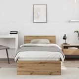 vidaXL Bedframe met hoofdbord artisanaal eiken 90 x 200 cm