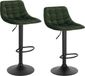 Bolt tabouret, set van 2 – Vert – Velours – Hauteur réglable 60-82 cm – Avec dossier – Cadre en métal – Pivotant à 360°