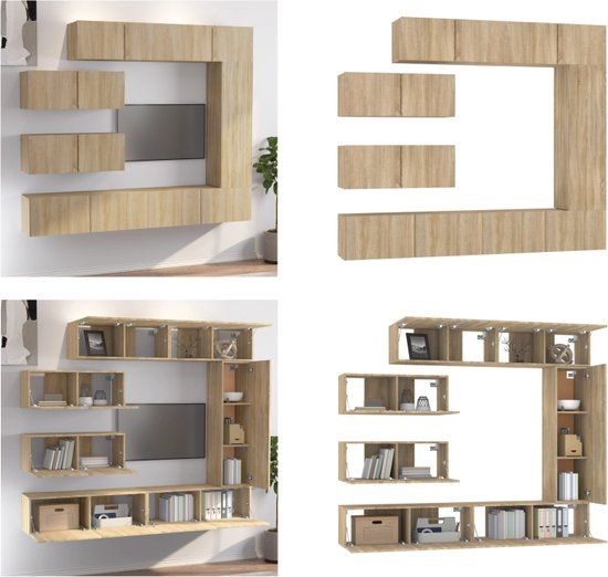 vidaXL 7-delige Tv-meubelset bewerkt hout sonoma eikenkleurig