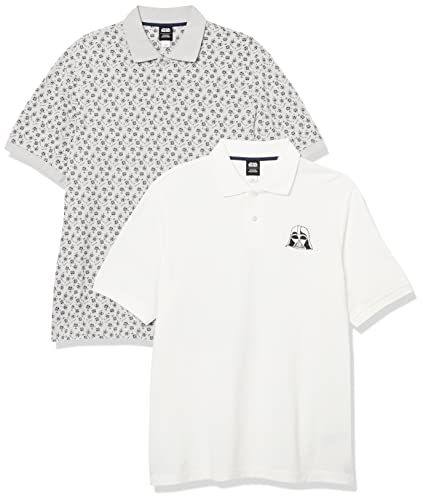 Amazon Essentials Disney | Marvel | Star Wars Men's Polo Shirt, Pique Cotton, Regular Fit, 2-Pack, Star Wars Vader Icons, M