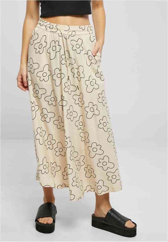 Urban Classics Viscose Midi Rok Dames - Creme/Zwart - Maat 4XL