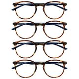 Opulize Met 4 Stuks Bruine Schildpad Marineblauw Leesbril Groot Ronde Mannen Vrouwen Scharnieren Met Veer RRRR60-2 +3,50