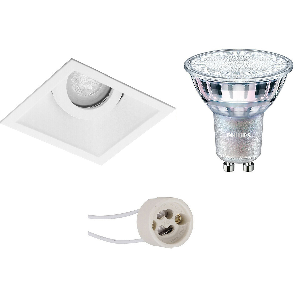 BES LED LED Spot Set - Pragmi Zano Pro - GU10 Fitting - Inbouw Vierkant - Mat Wit - Kantelbaar - 93mm - Philips - MASTER 927 36D VLE - 4.9W - Warm Wit 2200K-2700K - DimTone Dimbaar