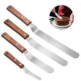 Hoekpalet 4-delige palletmessenset met houten handvat, icing spatel, roestvrij staal, taartspatel voor cake, taarten, fondant en bakgerei (10/10/20/25 cm)