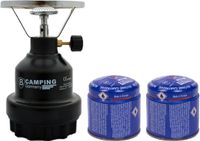 Merkloos Camping kookstel - metaal - zwart - incl. 2x gas navulling priktank - 190 gram