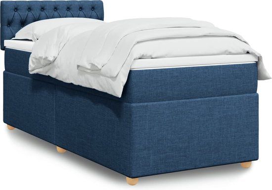 vidaXL Boxspring met matras stof blauw 90x200 cm