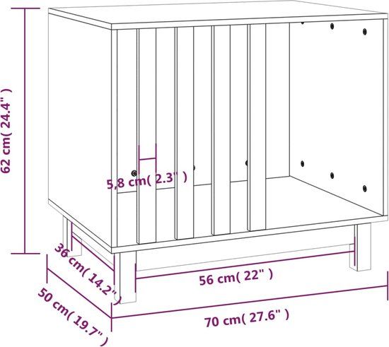 vidaXL Hondenhok - 70x50x62 cm - massief grenenhout - wit
