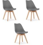 LEOBERT Set van 3 Stoelen MARK – Grafietgrijs, Beukenhouten Poten, Kunststof Zitting met Kunstlederen Kussen, Strak Design, Ergonomisch, Geschikt voor Keuken, Eetkamer, Kantine en Werkruimte, Max. 120 kg