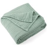 Carriediosa 100% katoenen mousseline plaid, 4-laags, voorgewassen linnen gaasdekens voor volwassenen, zacht, ademend, lichtgewicht, comfort plaids voor bed en bank, 177 x 80 cm, saliegroen