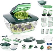 Genius Nicer Dicer Chef Deluxe XXL 37-delig met glazen kom set, tomaten-groentesnijder en 3-in-1 zeefkom, hakmolen uiensnijder, frietsnijder, groen