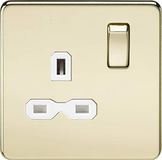 Knightsbridge SFR7000PBW 13 A 1 G schroef minder DP gepolijst switch sokkel met wit invoegen – messing