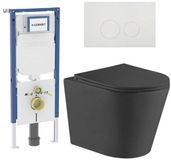 Geberit QeramiQ Dely Toiletset - 36.3x51.7cm - Geberit UP720 inbouwreservoir - rimless - diepspoel - zitting - softclose - bedieningsplaat glans wit - ronde knoppen - mat zwart