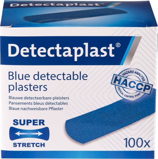 Detectaplast Blauwe Pleisters - Elastic, Metaaldetecteerbaar - 25 x 72 mm - 100 stuks