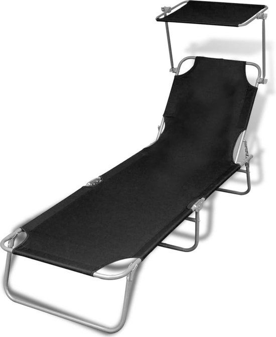 vidaXL Ligbed - Inklapbaar - Stof - Verstelbare Rugleuning - Zwart - 189 x 58 x 27 cm