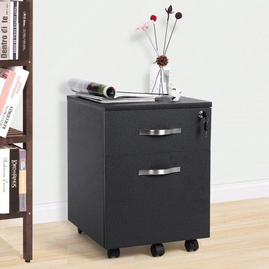 Vasagle Nancy's Ladeblok Zwart - Stalen Locker Op Wieltjes - Kantoorkast - Rolcontainer