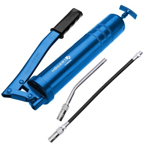 HÖGERT TECHNIK 8000 PSI handmatige vetpomp 400 g hendel nauwkeurige dosering met drukbuis en slang voor eenvoudige smering
