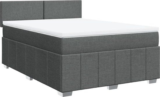 vidaXL Boxspring met matras stof donkergrijs 140x200 cm