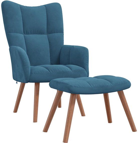 vidaXL Relaxstoel met voetenbank fluweel blauw