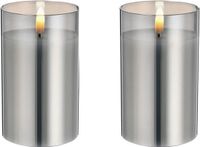 CEPEWA 3x bougies LED de luxe gris verre D7,5 x H12,5 cm avec minuterie
