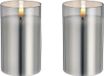 CEPEWA 3x bougies LED de luxe gris verre D7,5 x H12,5 cm avec minuterie