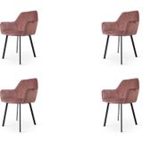 Lizzely Garden & Living Yurgan Velvet Eetkamerstoel - Set van 4 - Roze