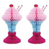 Beistle S55273AZ2 2 Stuk Honingraat Tissue Papier Ijs Decoraties Centerpieces voor Malt Shop 50's Thema Feestbenodigdheden, Donkerroze/Roze/Lichtblauw/Rood/Wit