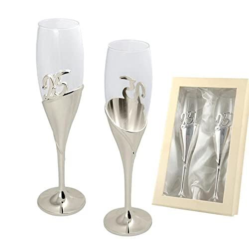 DRW Champagneglazen 25e verjaardag glas en metaal 26 x 6 cm