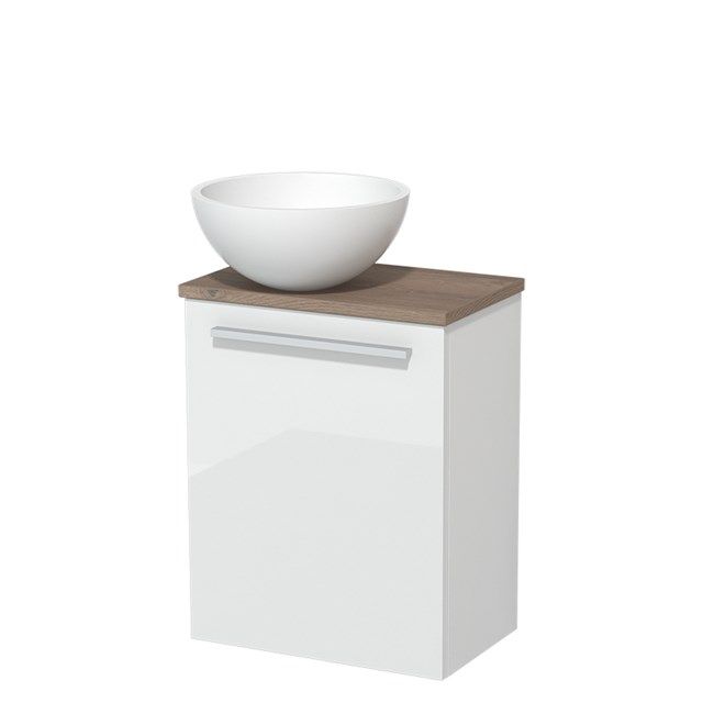 Maxaro Modulo Toiletmeubel 41 cm - Hoogglans Wit - Middenbruin Eiken