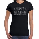 Bellatio Decorations Glitter Super Mama t-shirt zwart met steentjes/ rhinestones voor dames - Moederdag cadeaus - Glitter kleding/ foute party outfit S