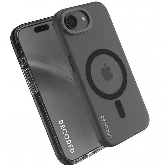 DECODED Transparante Hoesje voor iPhone 16e - 100% Gerecycled Materiaal - Geschikt voor MagSafe - Draadloos Oplaadbaar - Schokbestendig Hoes - Frosted Zwart