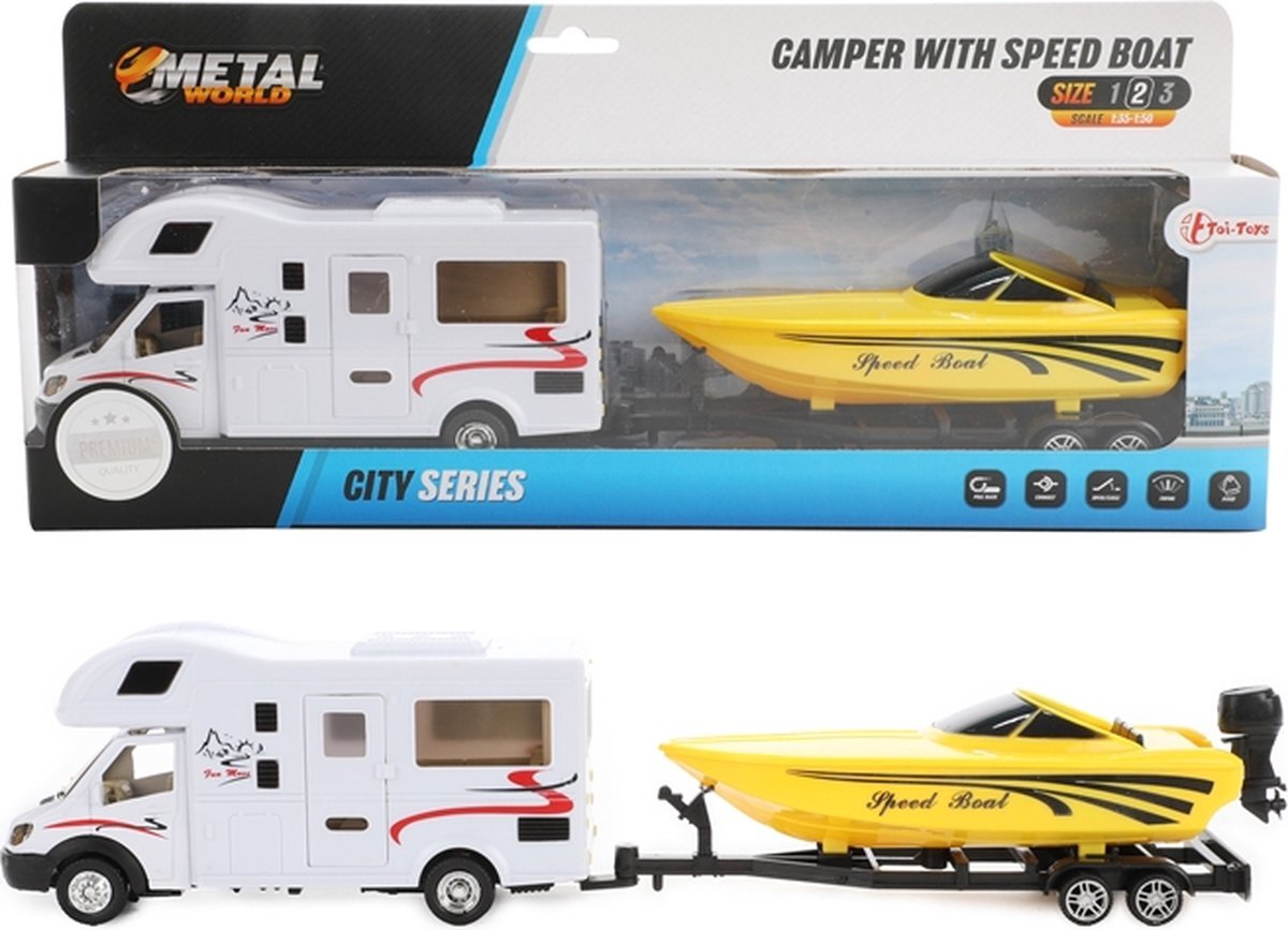 Toi Toys Toi Toys Camper +speedboot+aanhanger