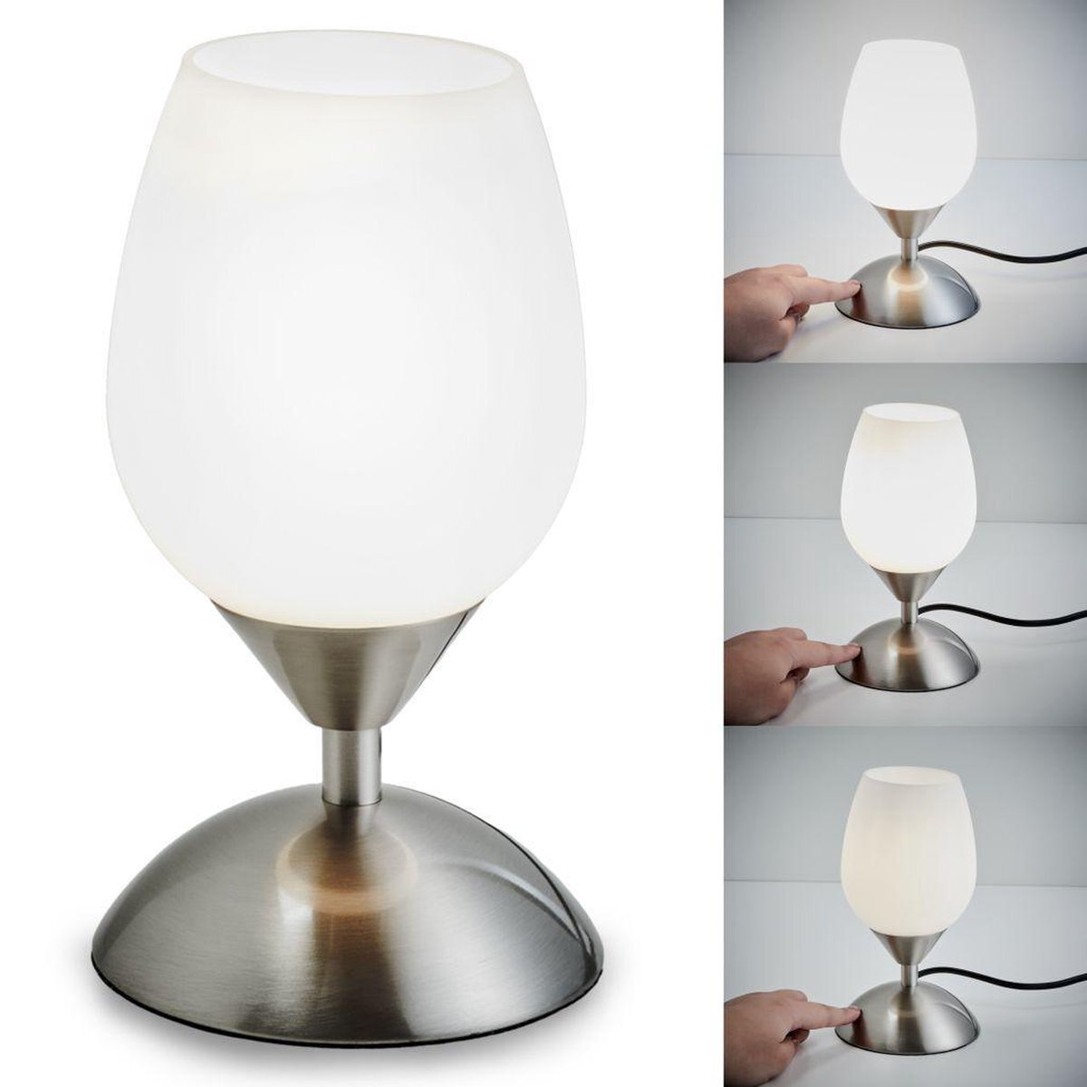 B.K.Licht - Witte Tafellamp - ingebouwde dimmer - touch - bedlamp - voor binnen - netstroom - glas - design - E14 fitting - excl. lichtbron