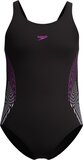 Speedo Placement Muscleback Meisjes Sportbadpak - Zwart/Roze - Maat 128