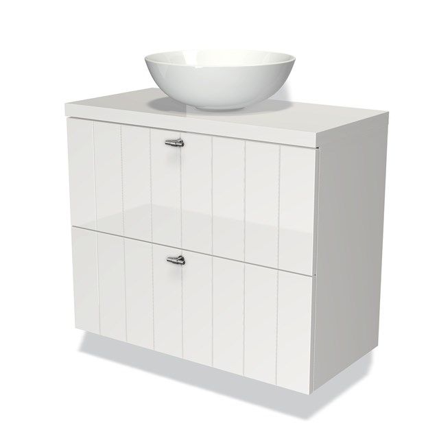 Maxaro Badkamermeubel voor Waskom 80cm Modulo Plato Slim Hoogglans Wit 2 Lades Lamel