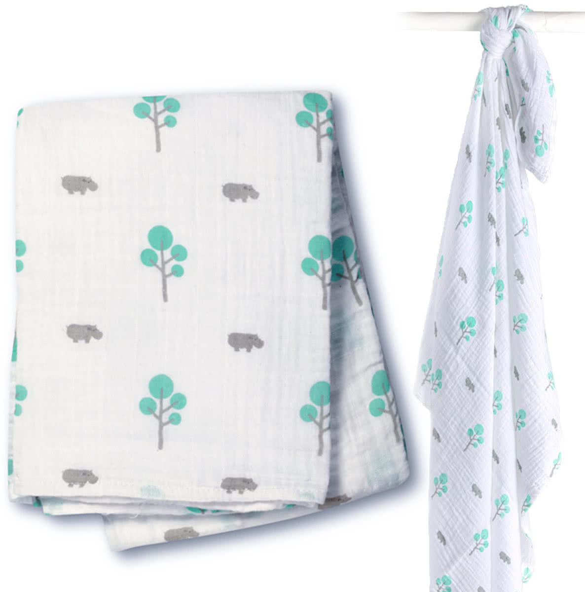 Lulujo swaddle 120x120 - Aqua Hippo