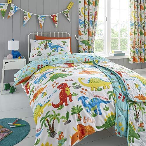 Happy Linen Company Meisjes Jongens Kids Leuke Dinky Dinosaurussen Dubbele Omkeerbare Dekbedovertrek Beddengoed Set