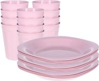 Plasticforte set van borden en bekers voor verjaardag/kinderen/camping - 24 stuks - lichtroze - kunststof - onbreekbaar