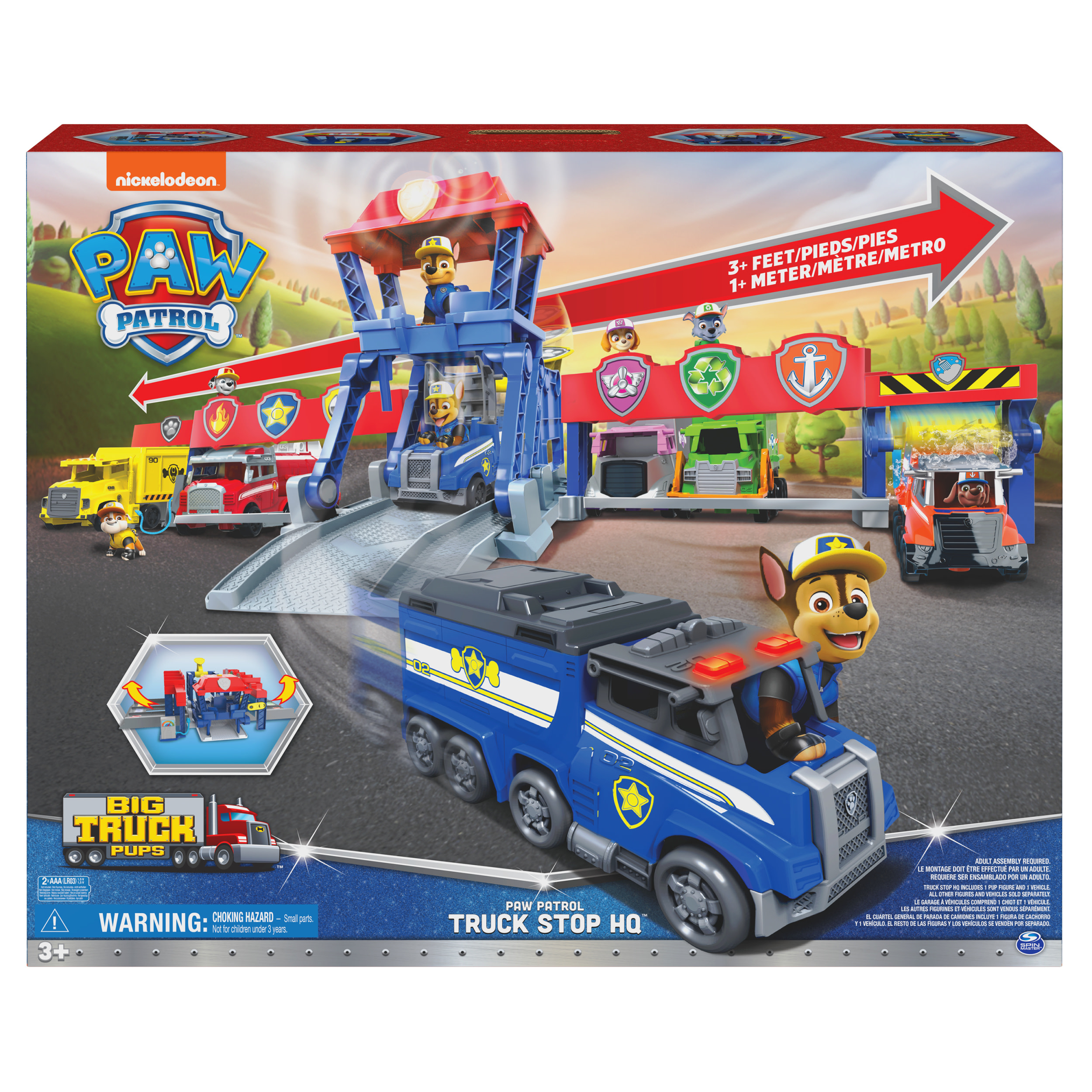 Spin Master PAW Patrol Big Truck Pups - Transformerende Truckstop hoofdkwartier-speelset van 91,4 cm breed met vrachtwagen halte actiefiguren speelgoedauto&#39;s licht en geluid