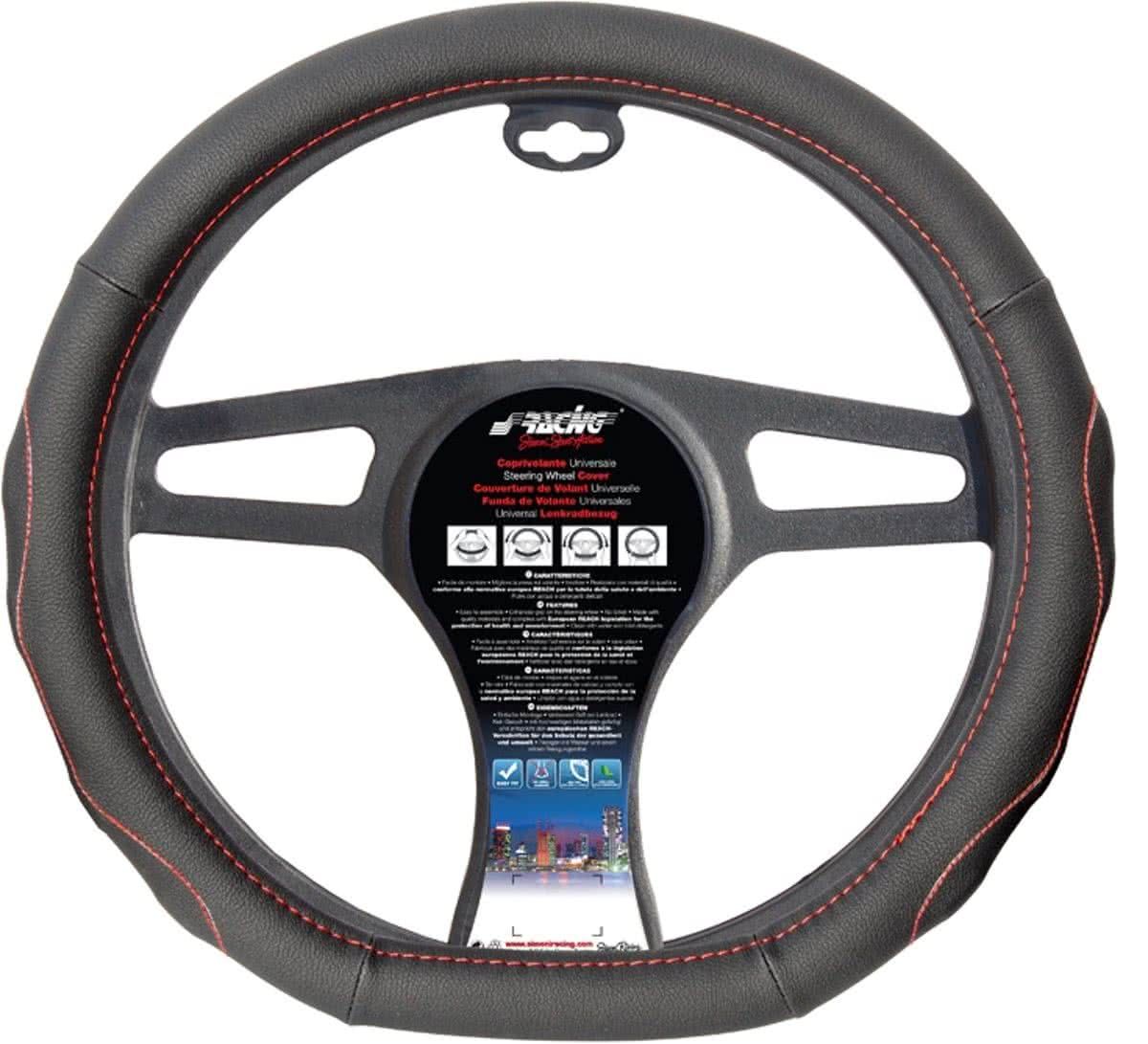 Simoni Racing Stuurwielhoes Compe 'Flat Bottom' - 37-39cm - Zwart + Rode Stiksels