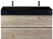 BES LED Maxx XL Badmeubelset 120 cm - Craft Oak - Wastafel Kube Enkel Zwart 2 Kraangaten