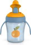 Suavinex Trainingsbeker met harde uitloop, Lekvrije babybeker met klapdeksel en handgrepen, Vaatwasmachinebestendig, Trainer Cup, 200 ml, Oranje, Blauw