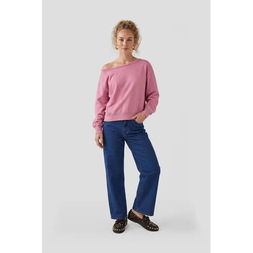 Anytime sweater met boothals mauve