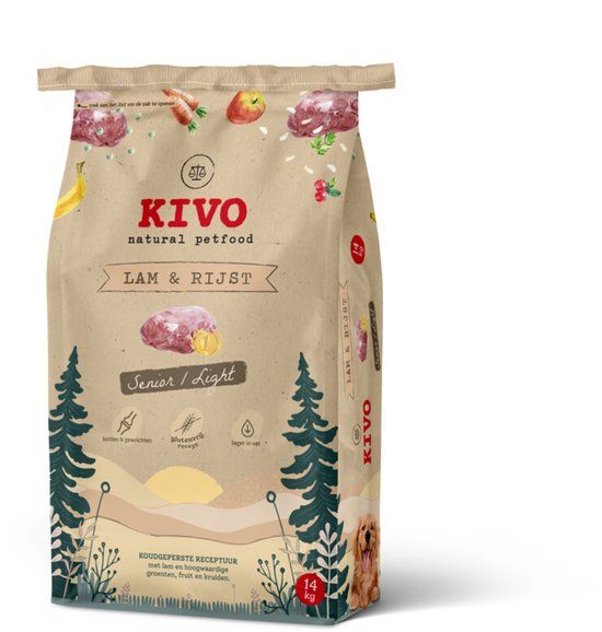Kivo Petfood KIVO Koudgeperst hondenbrok hypoallergeen - Lam & Rijst Adult - 15 kg
