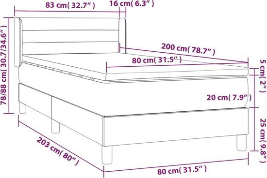 vidaXL Boxspring bed met matras stof lichtgrijs 80x200 cm