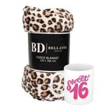 Bellatio Design Sweet 16 set - Fleece plaid/deken luipaard print met Sweet 16 mok